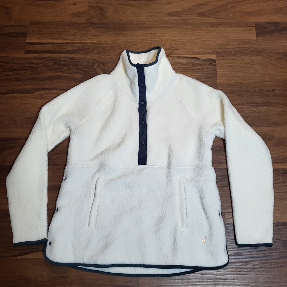 Indyeva Pecora Sherpa Pullover In White & Navy Size Medium